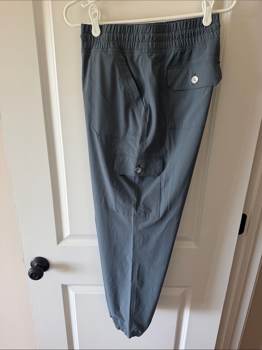 Women’s Elastic Waist Cargo Jogger Pants - Slate Gray Size Large